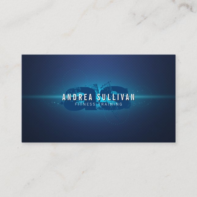 Blue Glow Grunge Monogram Trainer Business Card (Front)