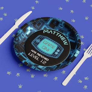 Blue Glow Handheld Console Paper Plate