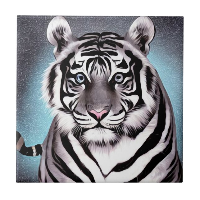 Blue Glow White Tiger Tile (Front)