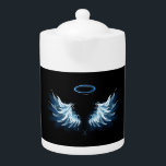 Blue Glowing Angel Wings on black background<br><div class="desc">Light,  artistic,  blue angel wings on a black background. Angel wings.</div>