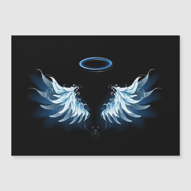 Blue Glowing Angel Wings on black background (Front)