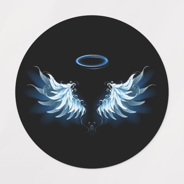 Blue Glowing Angel Wings on black background (Design 1)