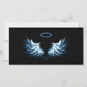 Blue Glowing Angel Wings on black background