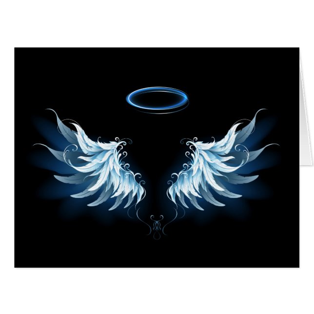 Blue Glowing Angel Wings on black background (Front Horizontal)