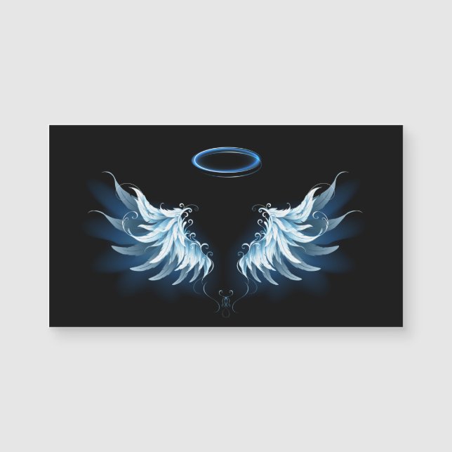 Blue Glowing Angel Wings on black background (Front)
