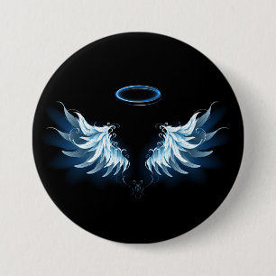Blue Glowing Angel Wings on black background 7.5 Cm Round Badge