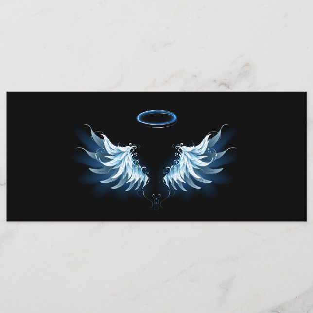 Blue Glowing Angel Wings on black background Advice Card (Front)