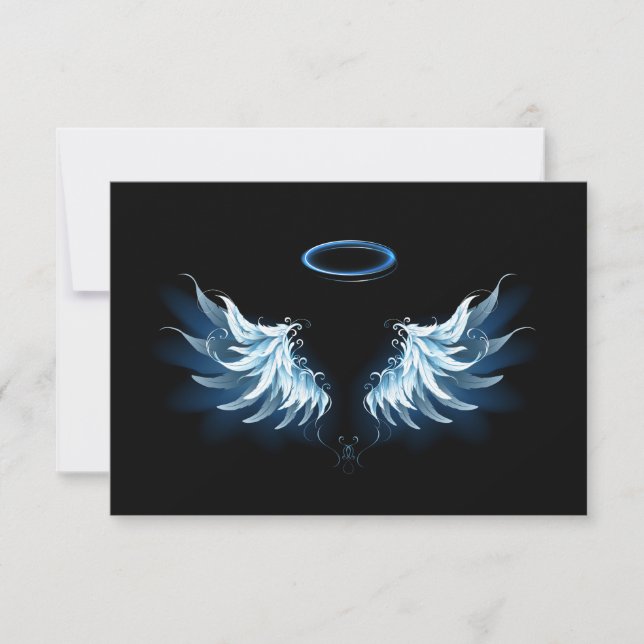 Blue Glowing Angel Wings on black background Announcement (Front)