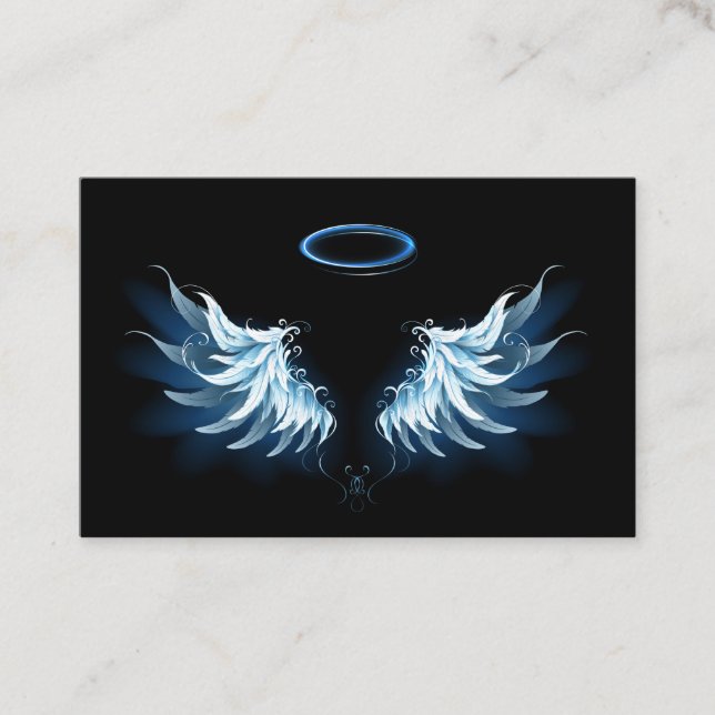 Blue Glowing Angel Wings on black background Appointment Card (Front)