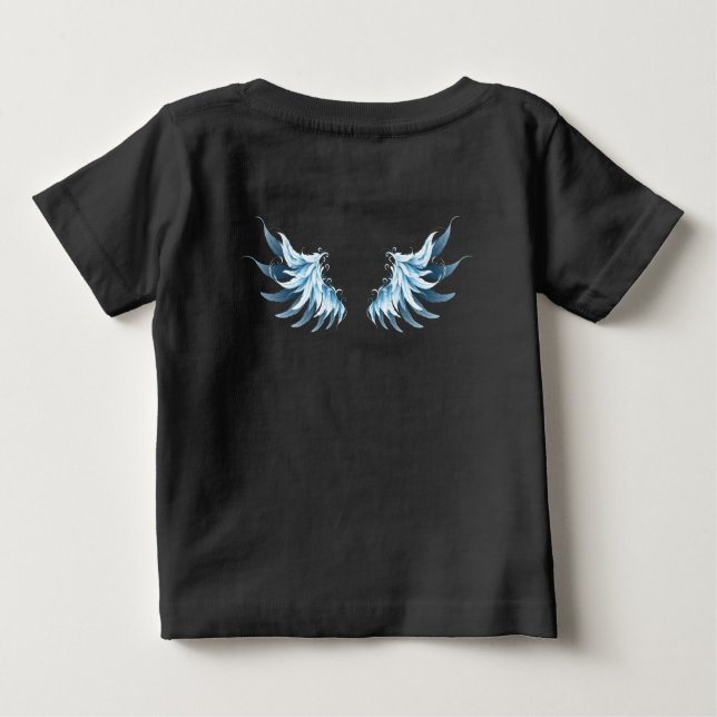 Blue Glowing Angel Wings on black background Baby T-Shirt (Back)