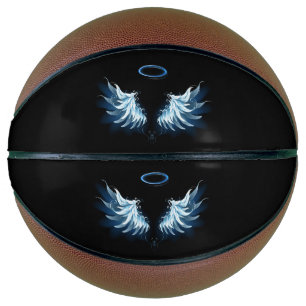 Blue Glowing Angel Wings on black background Basketball