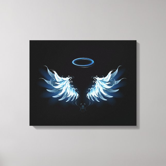 Blue Glowing Angel Wings on black background Canvas Print (Front)