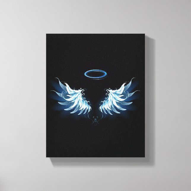 Blue Glowing Angel Wings on black background Canvas Print (Front)