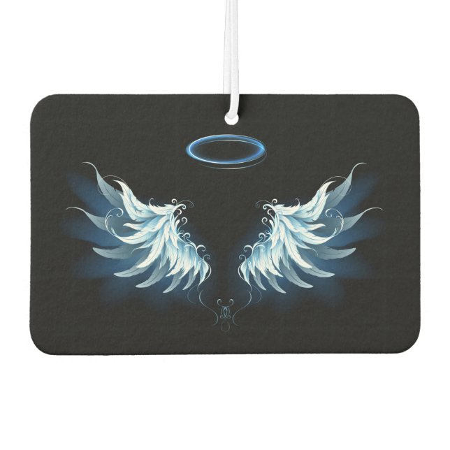 Blue Glowing Angel Wings on black background Car Air Freshener (Front)