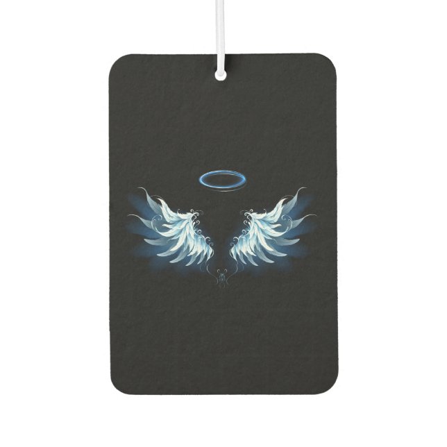 Blue Glowing Angel Wings on black background Car Air Freshener (Front)