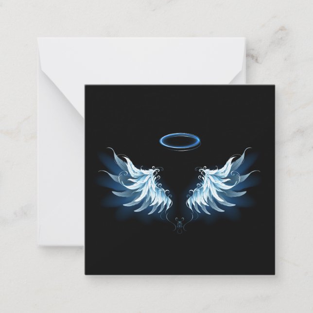 Blue Glowing Angel Wings on black background Card (Front)