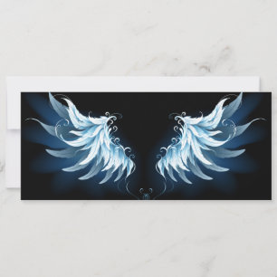 Blue Glowing Angel Wings on black background Card