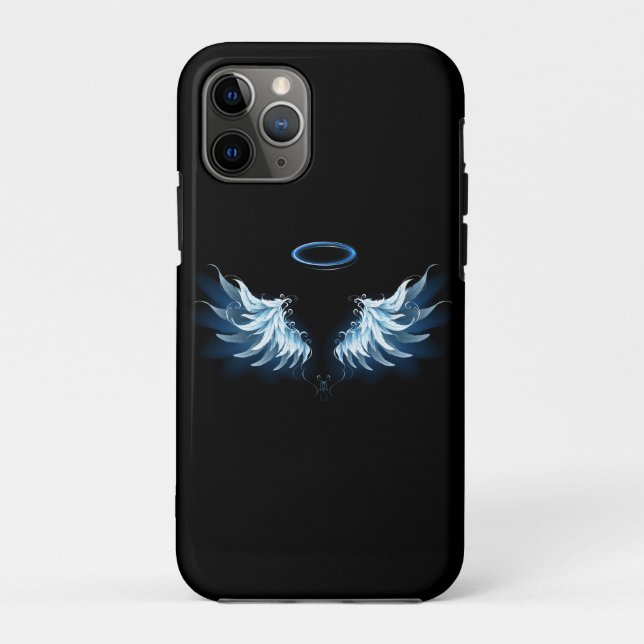 Blue Glowing Angel Wings on black background Case-Mate iPhone Case (Back)