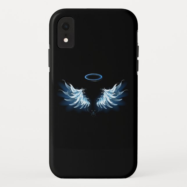 Blue Glowing Angel Wings on black background Case-Mate iPhone Case (Back)