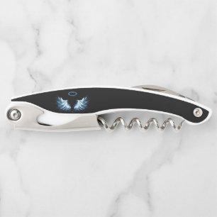 Blue Glowing Angel Wings on black background Corkscrew