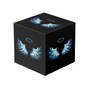 Blue Glowing Angel Wings on black background Cube