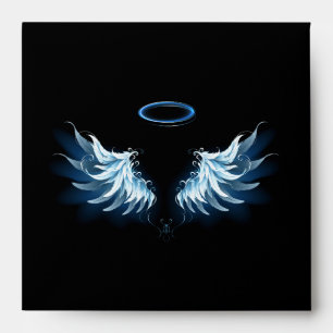 Blue Glowing Angel Wings on black background Envelope