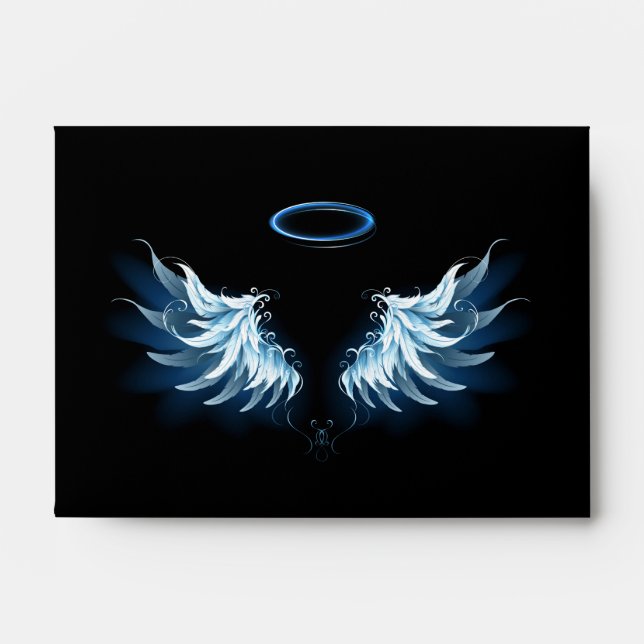 Blue Glowing Angel Wings on black background Envelope (Front)