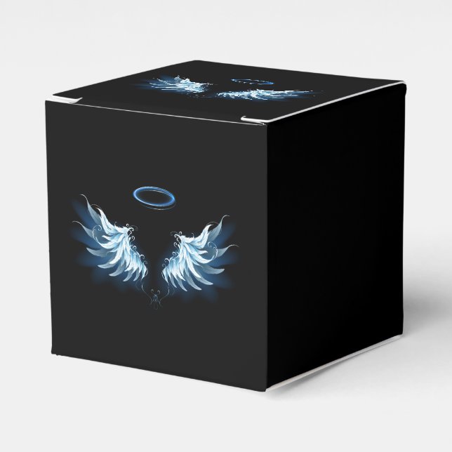 Blue Glowing Angel Wings on black background Favour Box (Front Side)