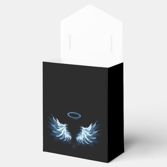 Blue Glowing Angel Wings on black background Favour Box (Opened)