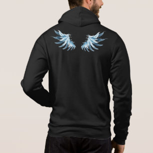 Blue Glowing Angel Wings on black background Hoodie