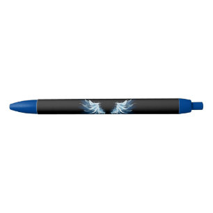 Blue Glowing Angel Wings on black background Ink Pen