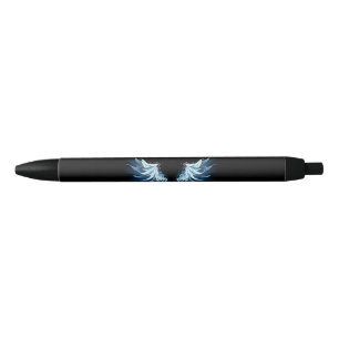 Blue Glowing Angel Wings on black background Ink Pen