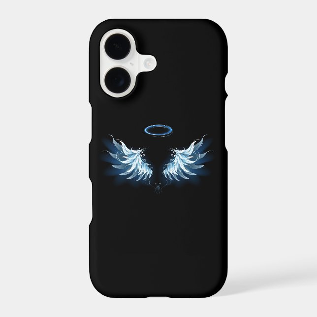 Blue Glowing Angel Wings on black background iPhone Case (Back)