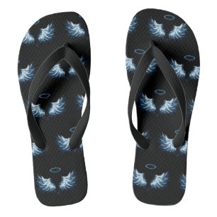 Blue Glowing Angel Wings on black background Jandals