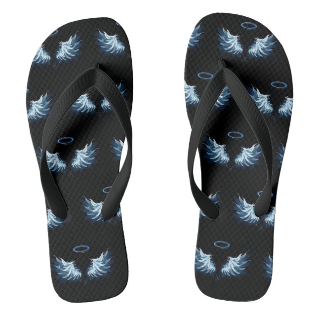 Blue Glowing Angel Wings on black background Jandals (Footbed)