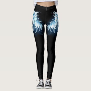 Blue Glowing Angel Wings on black background Leggings