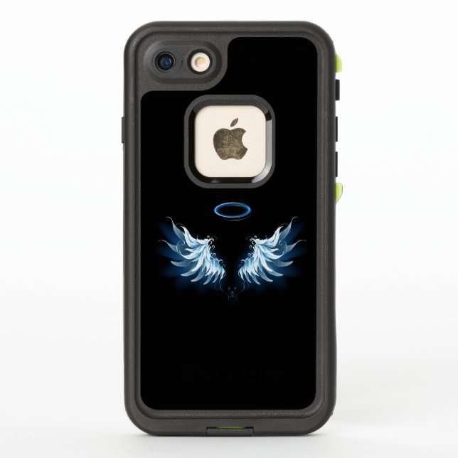 Blue Glowing Angel Wings on black background LifeProof iPhone Case (Back)