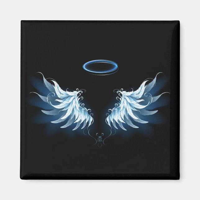 Blue Glowing Angel Wings on black background Magnet (Front)