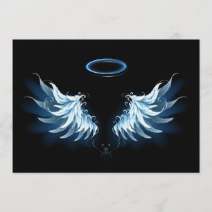 Blue Glowing Angel Wings on black background Menu