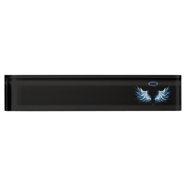 Blue Glowing Angel Wings on black background Nameplate (Front)