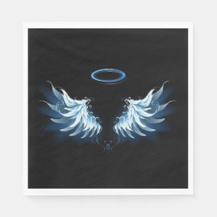 Blue Glowing Angel Wings on black background Napkin
