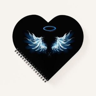 Blue Glowing Angel Wings on black background Notebook