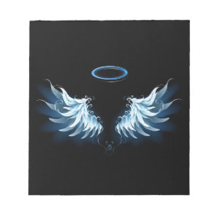 Blue Glowing Angel Wings on black background Notepad