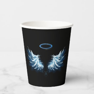 Blue Glowing Angel Wings on black background Paper Cups