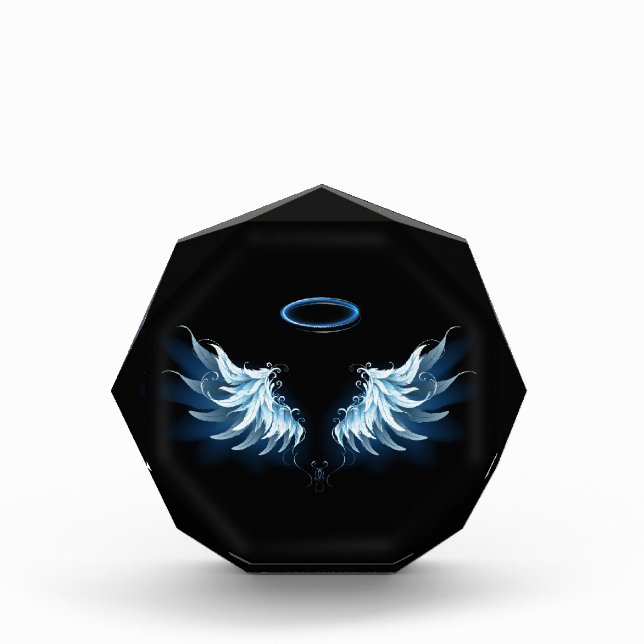 Blue Glowing Angel Wings on black background Photo Block (Front)