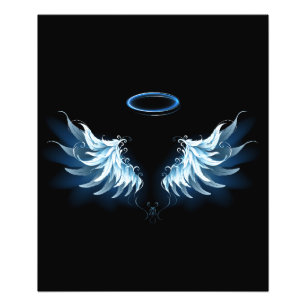 Blue Glowing Angel Wings on black background Photo Print
