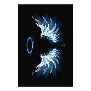 Blue Glowing Angel Wings on black background Photo Print