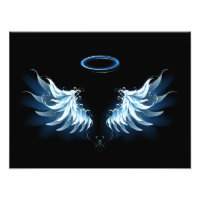 Blue Glowing Angel Wings on black background