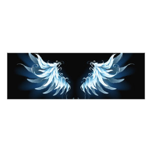 Blue Glowing Angel Wings on black background Photo Print