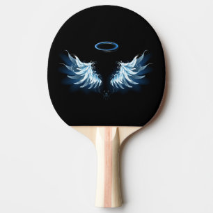 Blue Glowing Angel Wings on black background Ping Pong Paddle